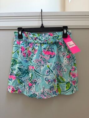 NWT Lilly Pulitzer Girls Aqua Floral Wrap Skort Size 8-10